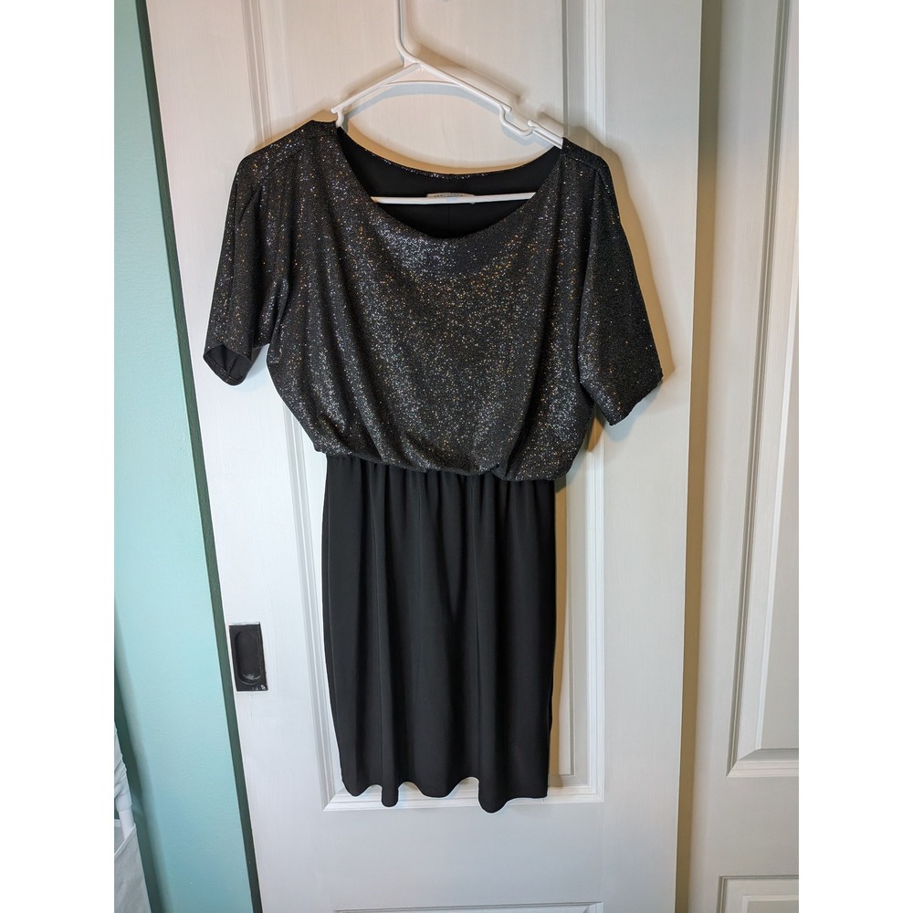 Tash + Sophie Black Silver Glitter Blouson Cocktail Dress Womens Small USA Made